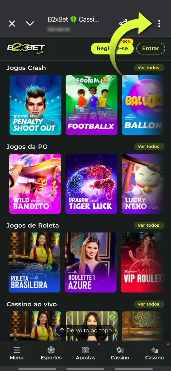 Saiba como iniciar o download do app B2xbet no Android.