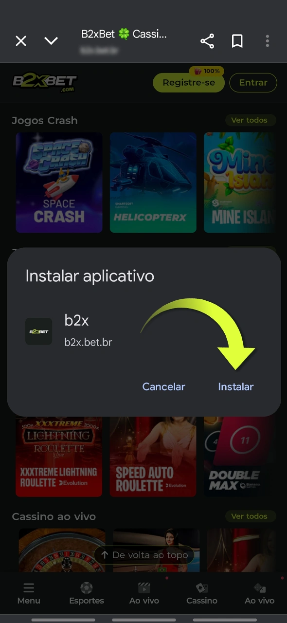 Finalize a instalação do app B2xbet com este simples passo.