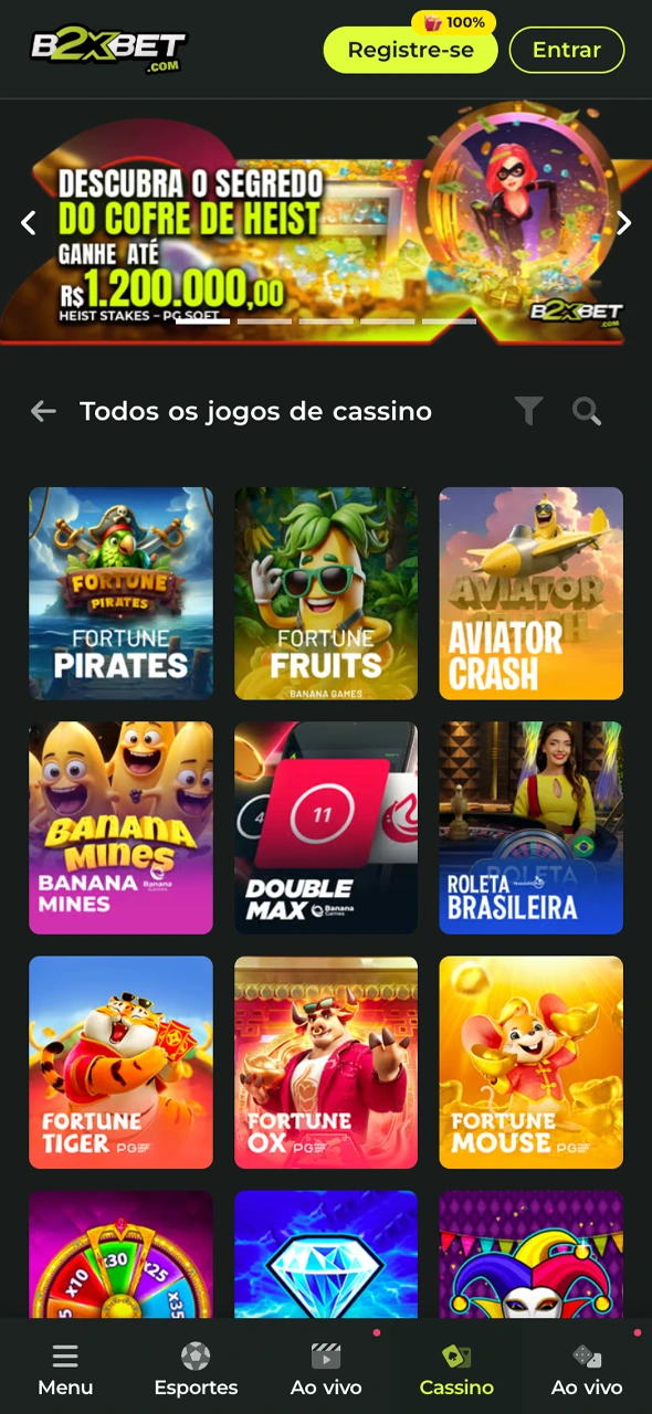 Jogue no cassino do B2xbet direto do app.