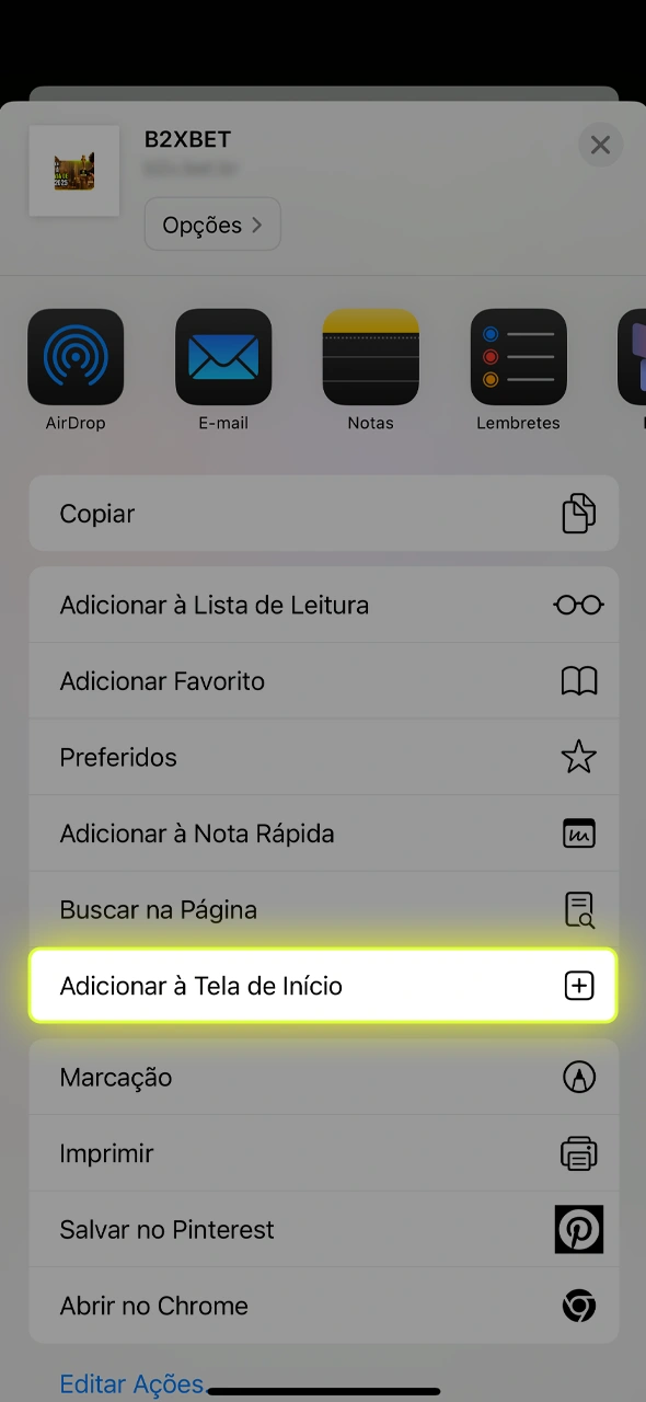 Aprenda como fixar o B2xbet na sua tela inicial.