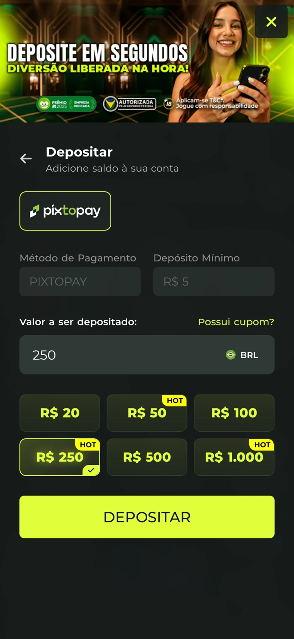 Faça seu primeiro depósito no B2xbet e desbloqueie os jogos.