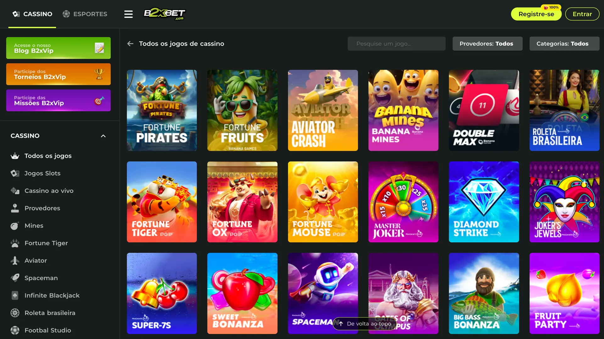 Navegue pelo cassino online do B2xbet no seu computador.